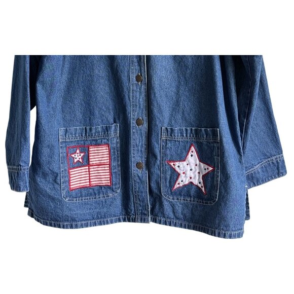 Patriotic Barn Coat Chore Denim Jacket Natural Impressions L Stars Stripes Large - Picture 3 of 6